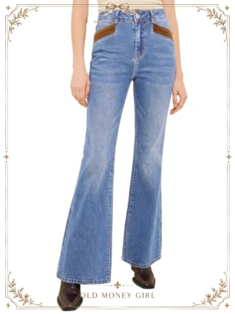Necooer Women's High Waisted Flare Bell Bottom Denim Jeans Stretch Cotton Blend
